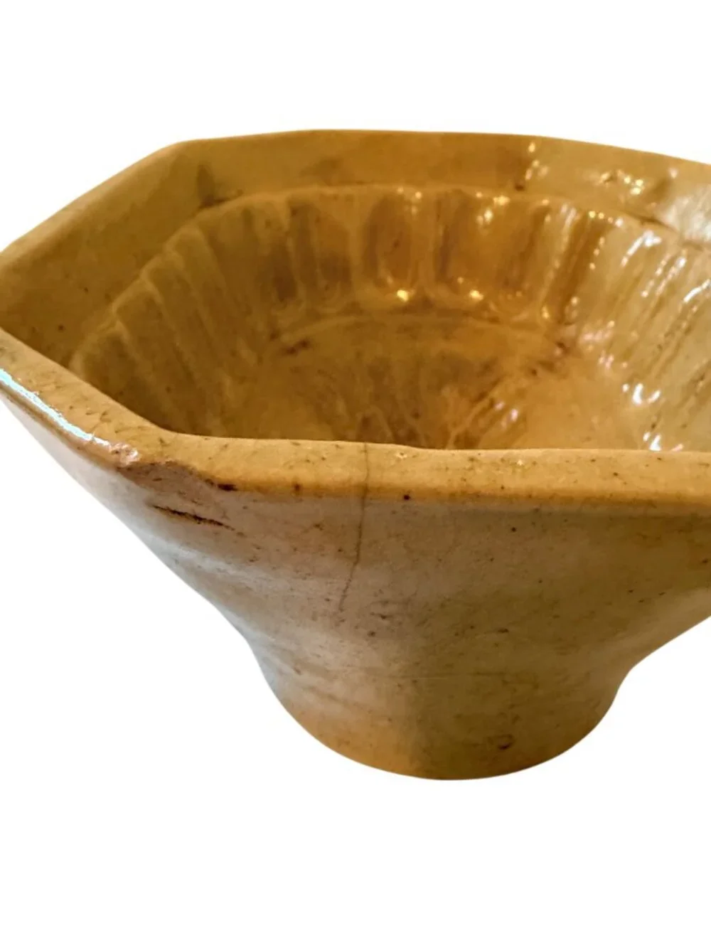 Antique Yellowware Wheat Sheaf Pudding Mold Stoneware Jelly Mold Primitive 7.5